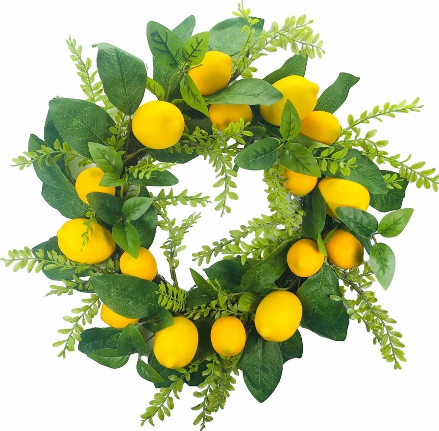 Artificial Florals & Plants * | Lemon Mix Foliage Artificial Wreath 24 Round