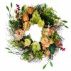 Artificial Florals & Plants * | Rose Hydrangea Wreath On Natural Twig Base Coral Pink Green 24